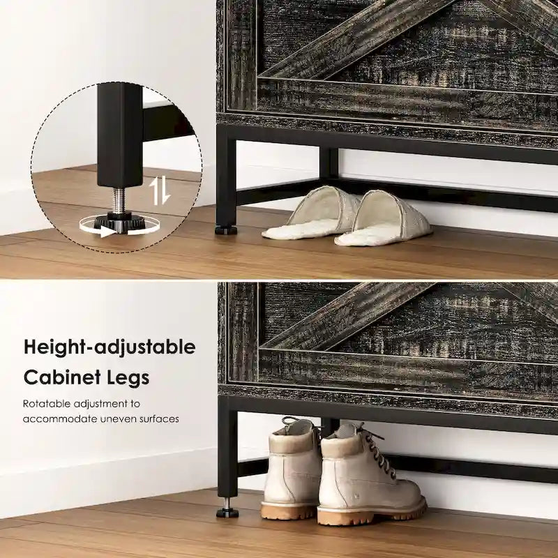 Meuble à chaussures rabattable de style rustique avec 3 tiroirs Gris anthracite