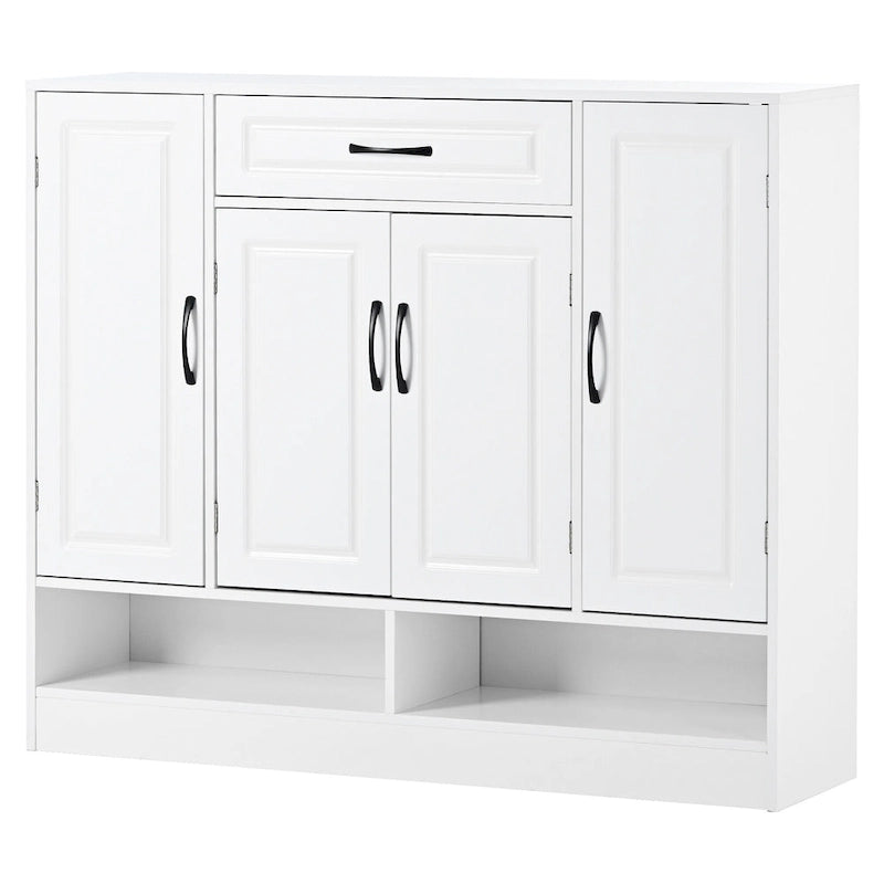 Grand meuble à chaussures d'entrée avec portes, tiroir, étagères ouvertes, noir ou blanc