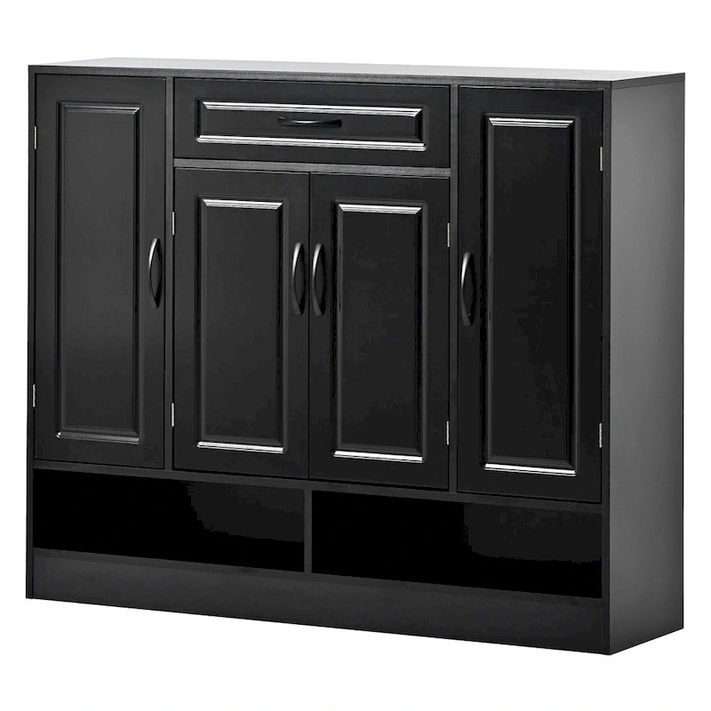 Grand meuble à chaussures d'entrée avec portes, tiroir, étagères ouvertes, noir ou blanc