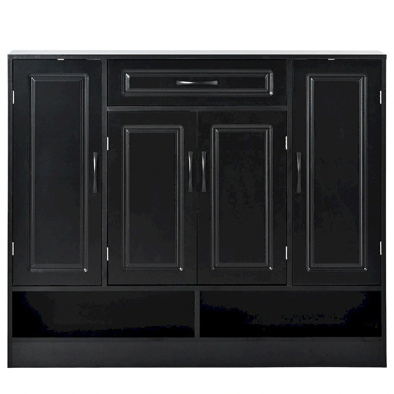 Grand meuble à chaussures d'entrée avec portes, tiroir, étagères ouvertes, noir ou blanc