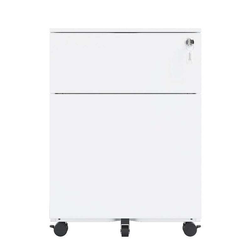 Caisson de classement mobile 2 tiroirs avec serrure, 5 roulettes, acier blanc