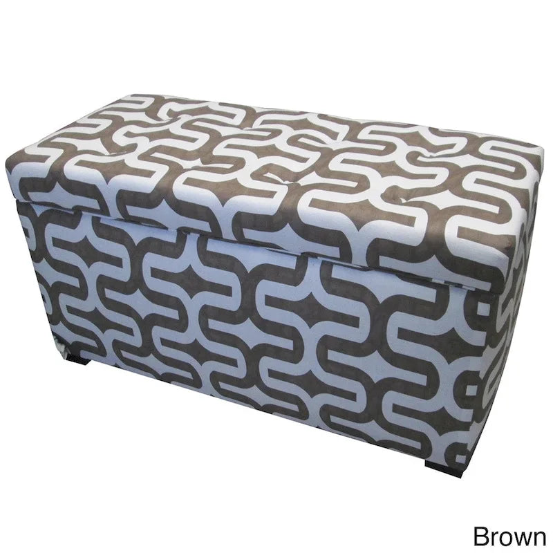 Coffre de rangement capitonné motif géométrique avec couvercle marron jaune