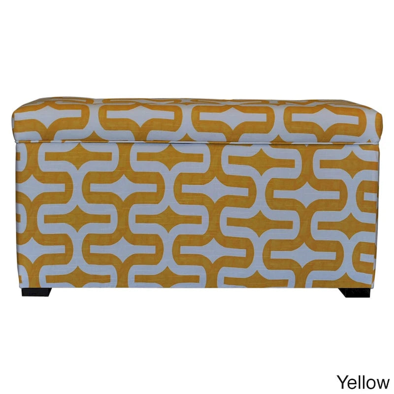 Coffre de rangement capitonné motif géométrique avec couvercle marron jaune