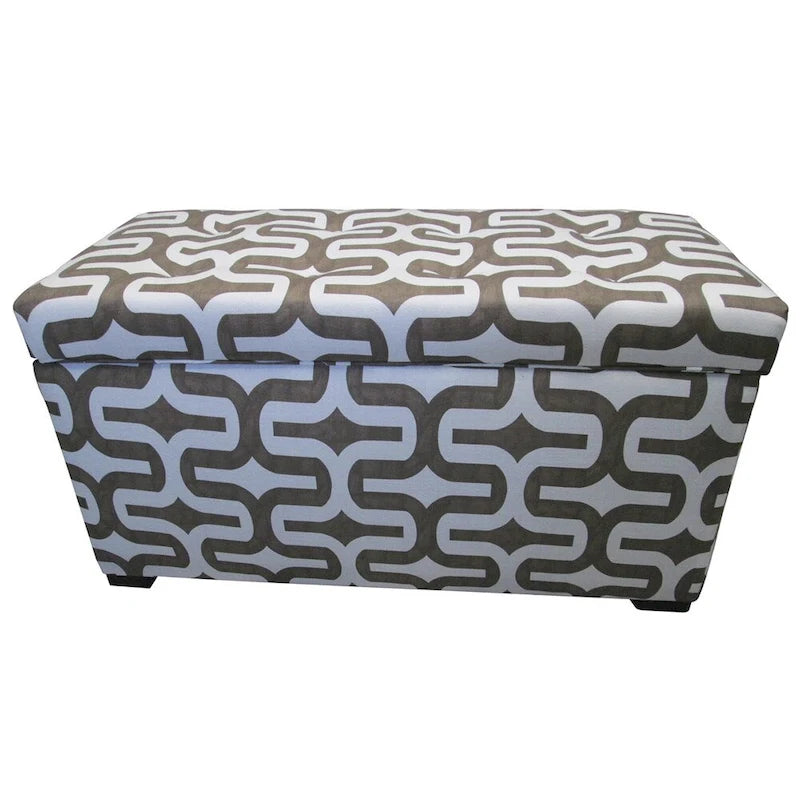 Coffre de rangement capitonné motif géométrique avec couvercle marron jaune
