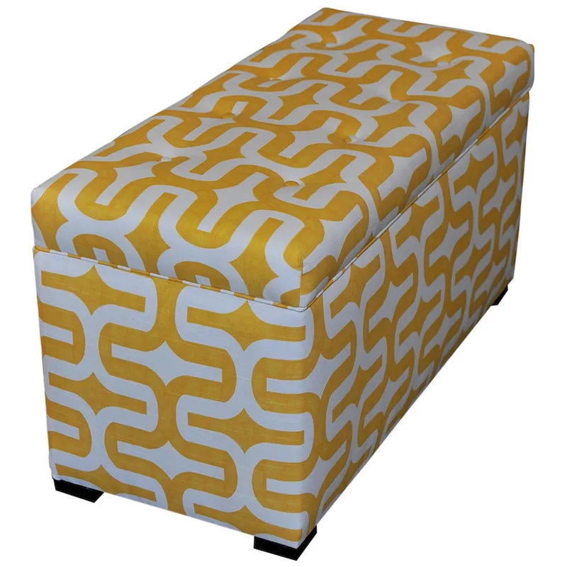 Coffre de rangement capitonné motif géométrique avec couvercle marron jaune