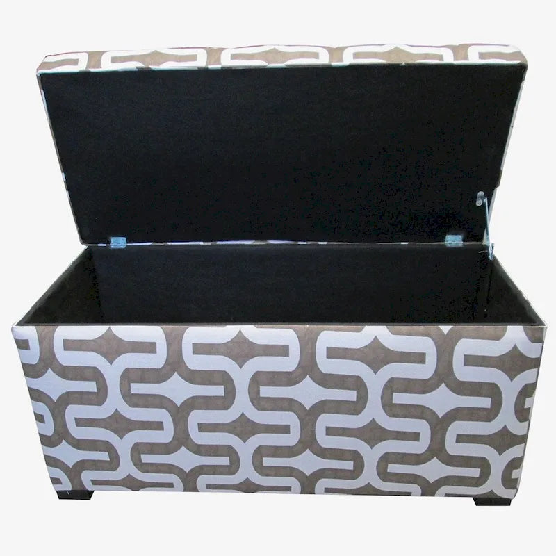 Coffre de rangement capitonné motif géométrique avec couvercle marron jaune
