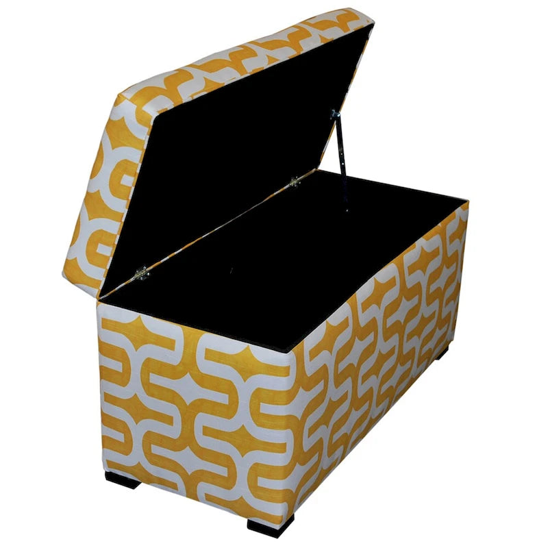 Coffre de rangement capitonné motif géométrique avec couvercle marron jaune