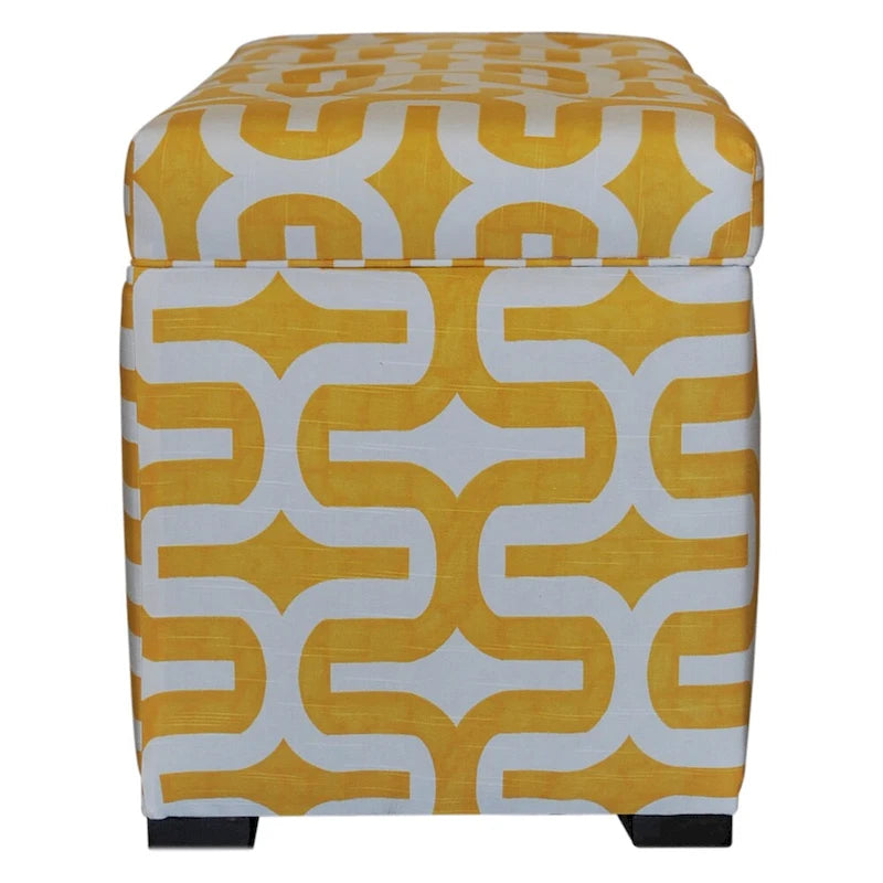 Coffre de rangement capitonné motif géométrique avec couvercle marron jaune