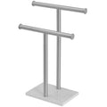 Présentoir comptoir double barre en T pour serviettes de toilette, autoportant avec base en marbre blanc