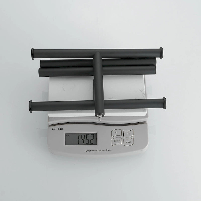 Présentoir comptoir double barre en T pour serviettes de toilette, autoportant avec base en marbre blanc