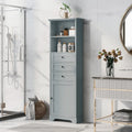 Tall Storage Cabinet with 3 Drawers, Open Shelves and Enclosed Door, Gray & White