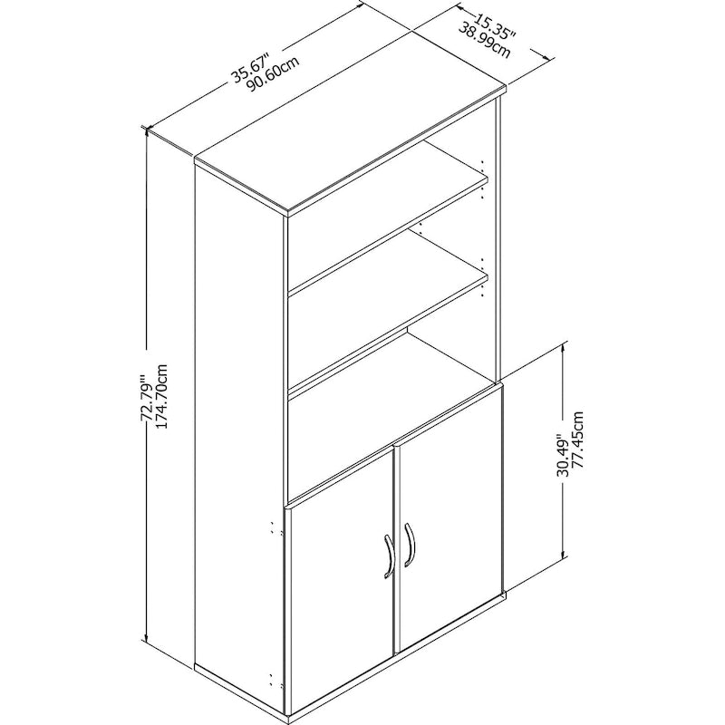 5-Shelf Bookcase with Cabinet Doors and Adjustable Shelves, Pure White Finish