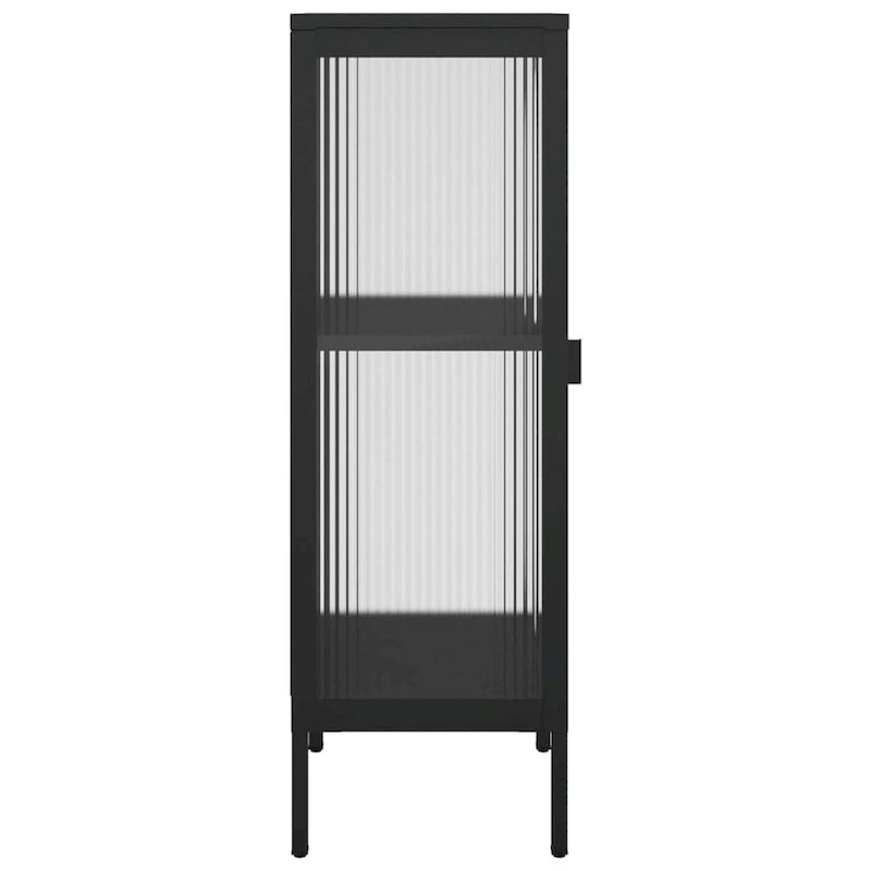 Meuble de rangement en acier et verre cannelé noir avec porte arquée et étagère réglable