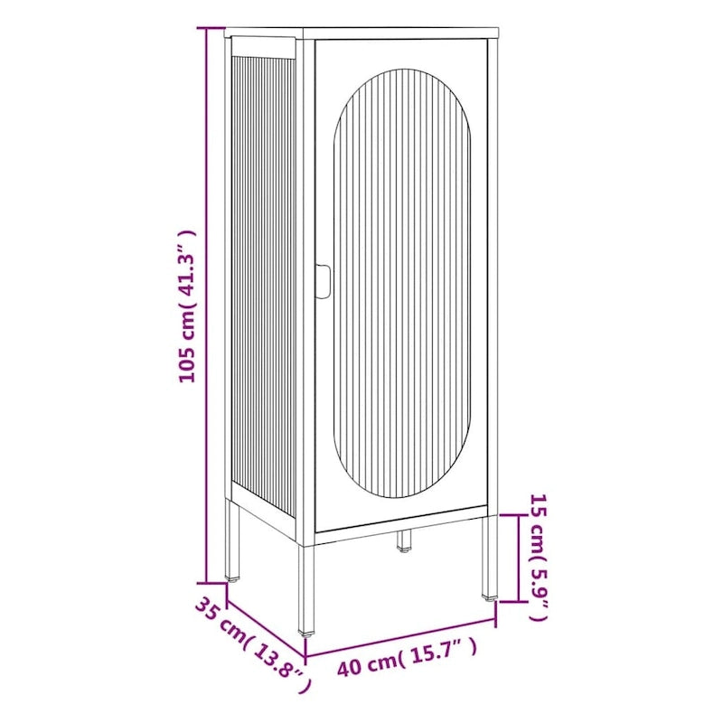 Meuble de rangement en acier et verre cannelé noir avec porte arquée et étagère réglable