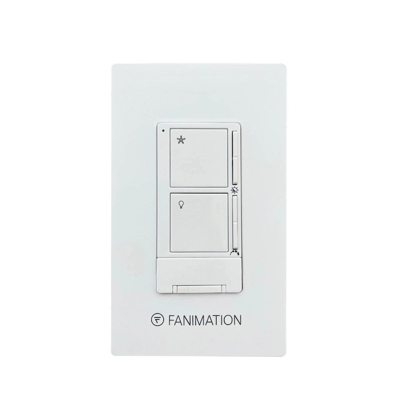 Interrupteur mural de ventilateur de plafond avec variateur de lumière CCT et interrupteur à glissière de vitesse de ventilateur blanc