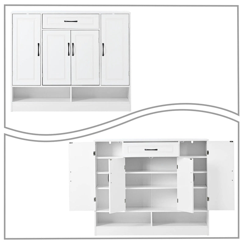 Large Particle Board Shoe Storage Cabinet with Drawer and Open Shelves