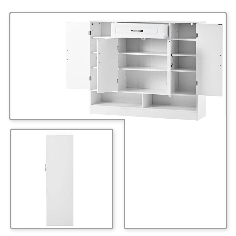Large Particle Board Shoe Storage Cabinet with Drawer and Open Shelves