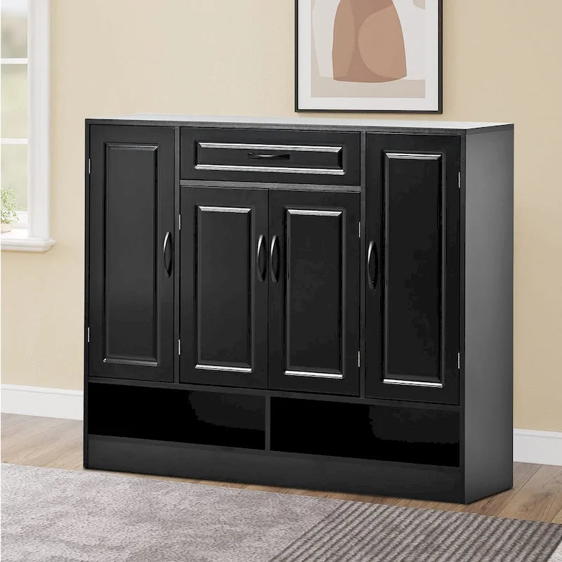 Large Particle Board Shoe Storage Cabinet with Drawer and Open Shelves