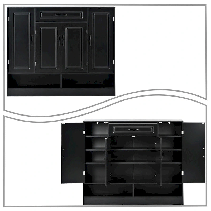 Large Particle Board Shoe Storage Cabinet with Drawer and Open Shelves
