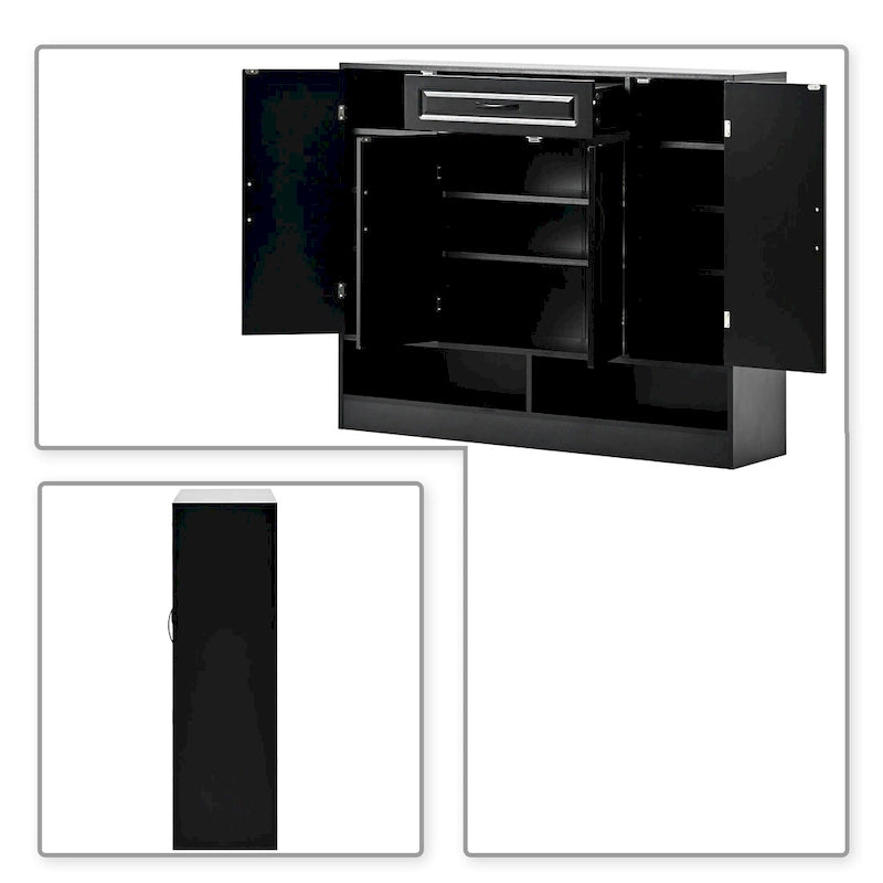 Large Particle Board Shoe Storage Cabinet with Drawer and Open Shelves