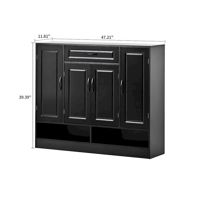 Large Particle Board Shoe Storage Cabinet with Drawer and Open Shelves