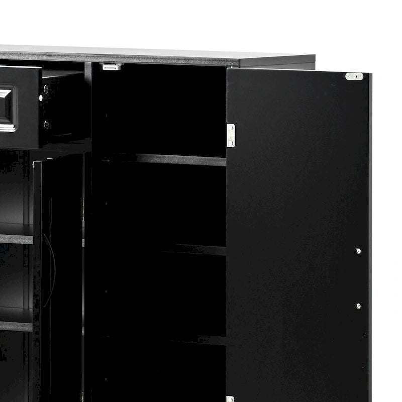 Large Particle Board Shoe Storage Cabinet with Drawer and Open Shelves