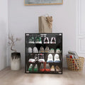 Meuble de présentation pour chaussures noir avec porte en verre et éclairage LED contrôlable via Bluetooth, style moderne