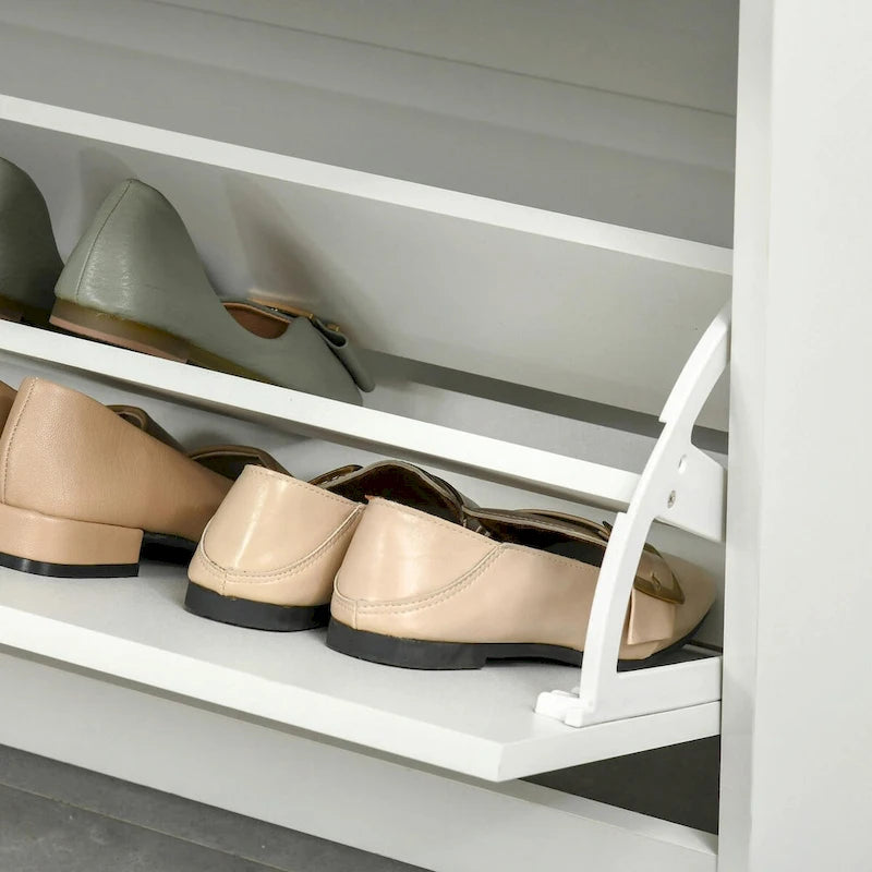 Meuble à chaussures blanc à 3 tiroirs basculants et étagères réglables