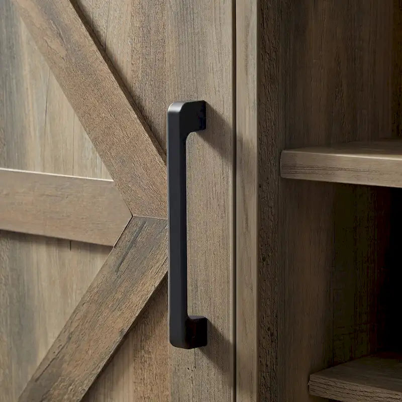 Meuble de bar rustique avec porte de grange et casier à vin 9 bouteilles
