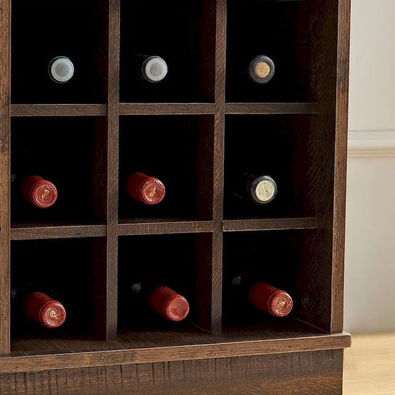 Meuble de bar rustique avec porte de grange et casier à vin 9 bouteilles