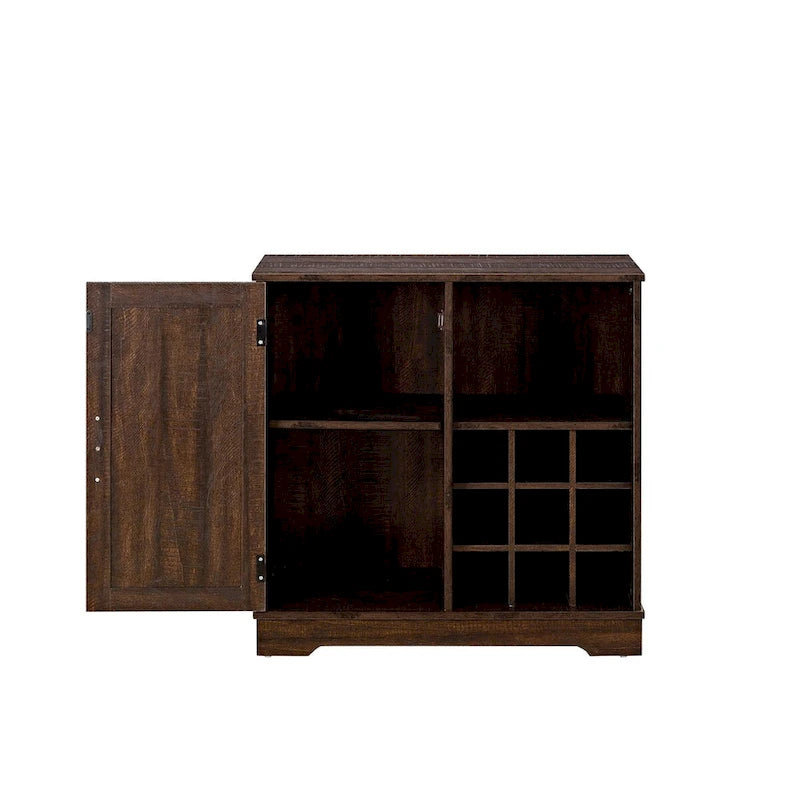 Meuble de bar rustique avec porte de grange et casier à vin 9 bouteilles