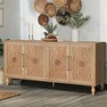 Armoire de rangement 4 portes sculptée en bois naturel, couleur naturelle