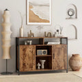Industrial Rustic Brown Sideboard Storage Cabinet with Open Shelves