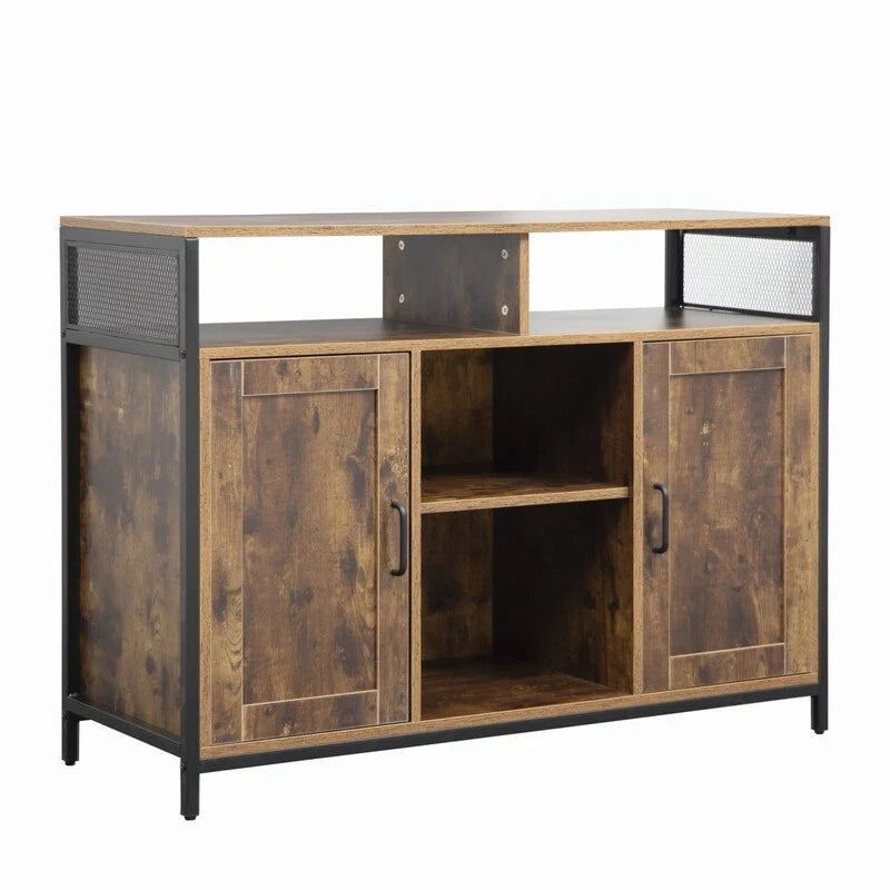Industrial Rustic Brown Sideboard Storage Cabinet with Open Shelves