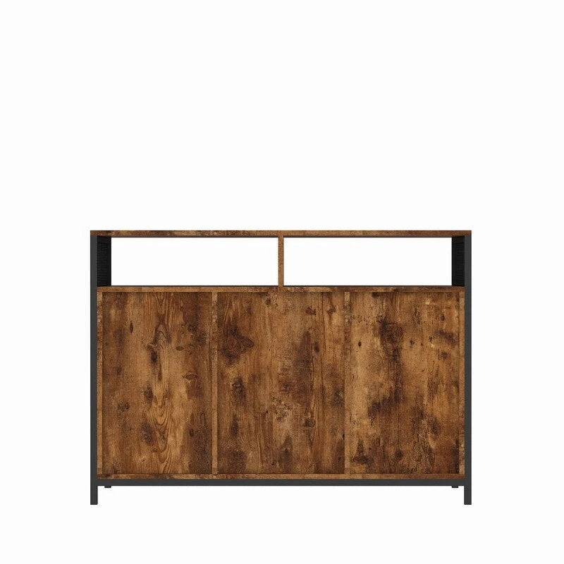 Industrial Rustic Brown Sideboard Storage Cabinet with Open Shelves