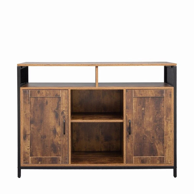 Industrial Rustic Brown Sideboard Storage Cabinet with Open Shelves
