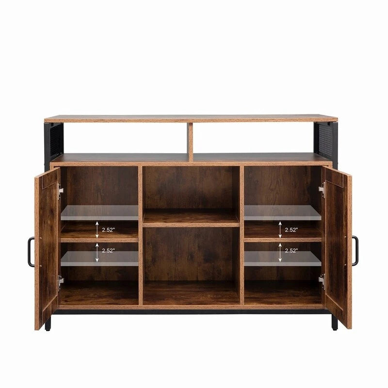 Industrial Rustic Brown Sideboard Storage Cabinet with Open Shelves