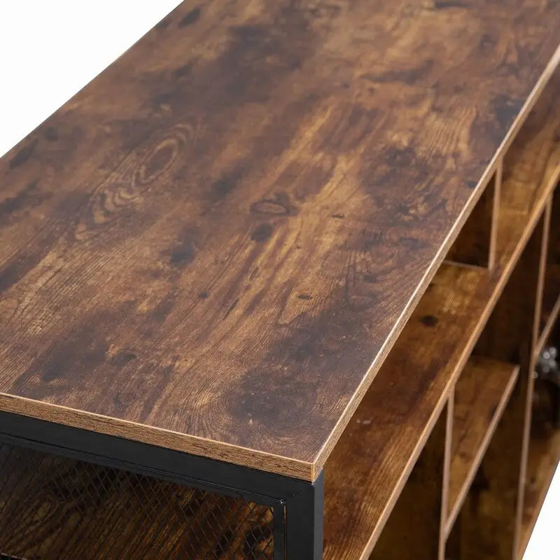 Industrial Rustic Brown Sideboard Storage Cabinet with Open Shelves