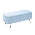 Banc de rangement ottoman rembourré en fausse fourrure avec pieds en épingle dorés Bleu ivoire