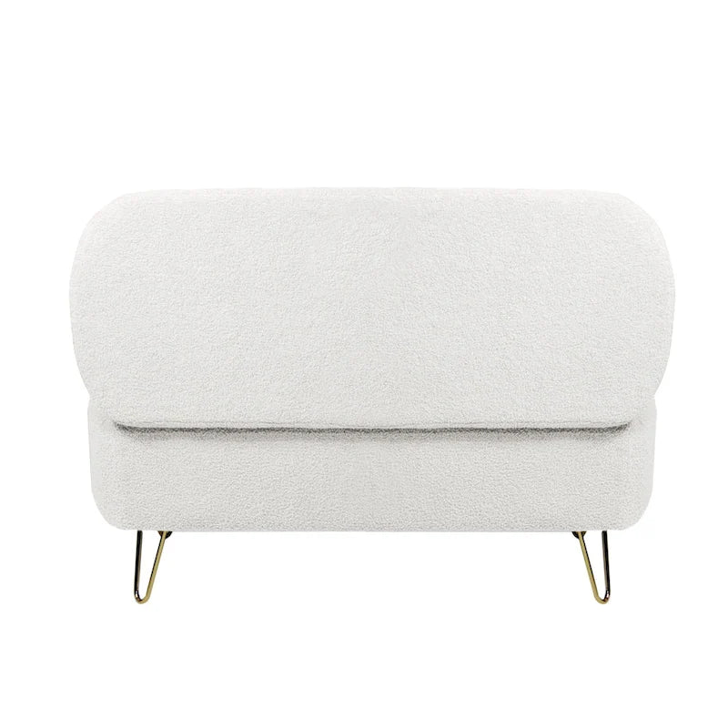 Banc de rangement ottoman rembourré en fausse fourrure avec pieds en épingle dorés Bleu ivoire