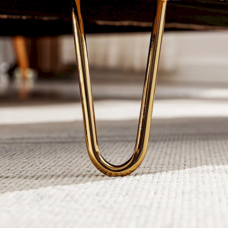 Banc de rangement ottoman rembourré en fausse fourrure avec pieds en épingle dorés Bleu ivoire
