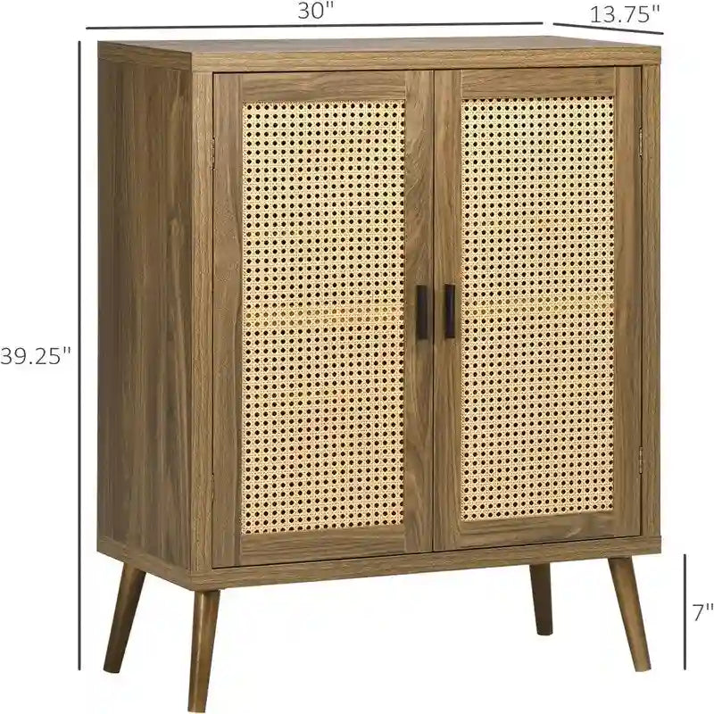 Meuble d'appoint en rotin avec portes, buffet de rangement en bois brun