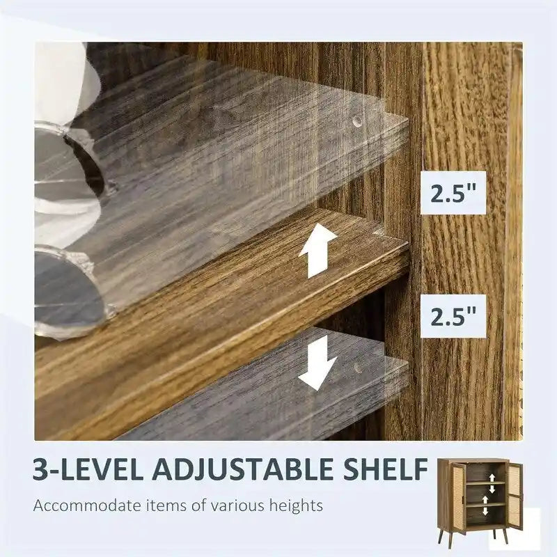 Meuble d'appoint en rotin avec portes, buffet de rangement en bois brun