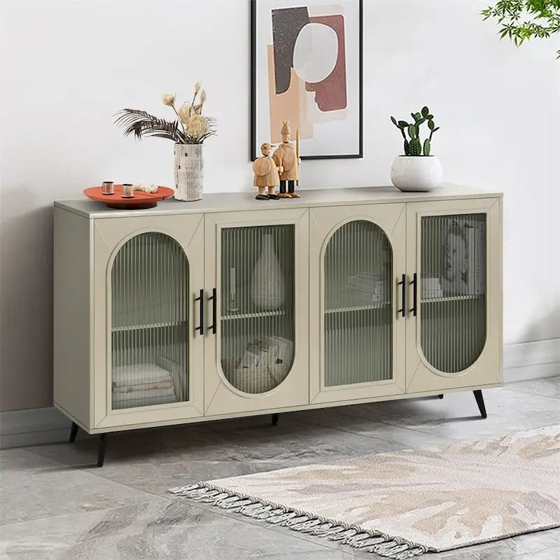 Bahut antique à porte vitrée arquée avec étagères réglables et pieds en métal