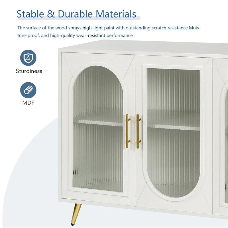 Bahut antique à porte vitrée arquée avec étagères réglables et pieds en métal