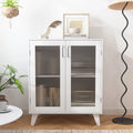 Buffet de rangement blanc double porte vitrée avec pieds en bois