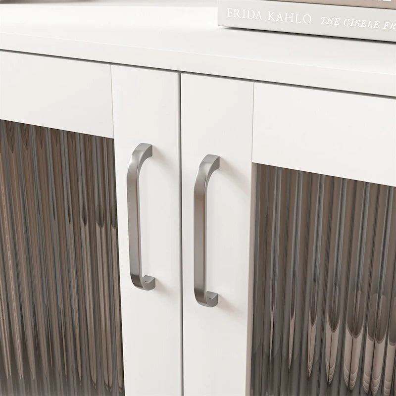 Buffet de rangement blanc double porte vitrée avec pieds en bois