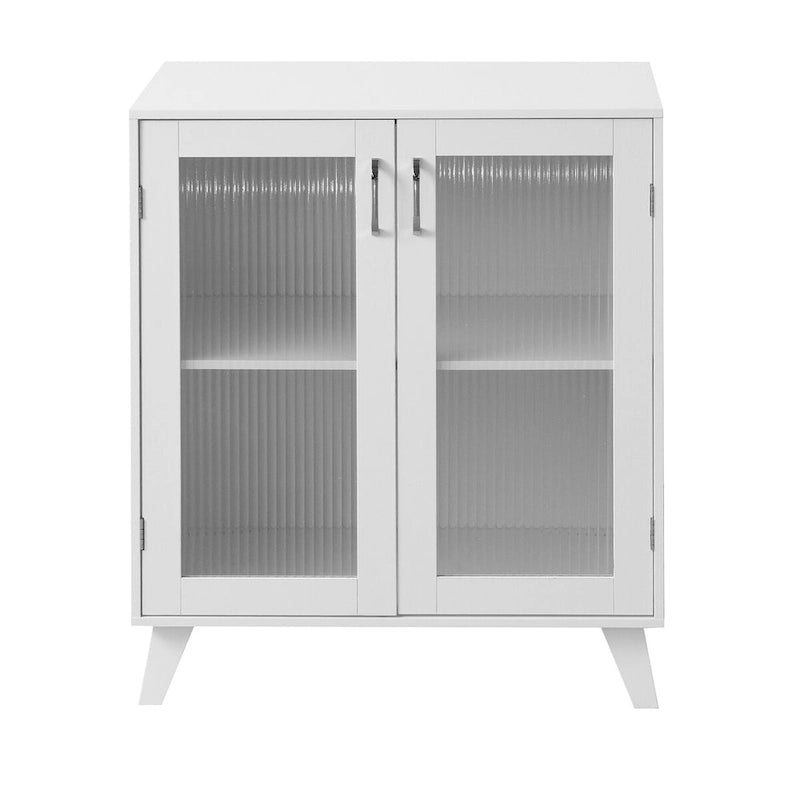 Buffet de rangement blanc double porte vitrée avec pieds en bois