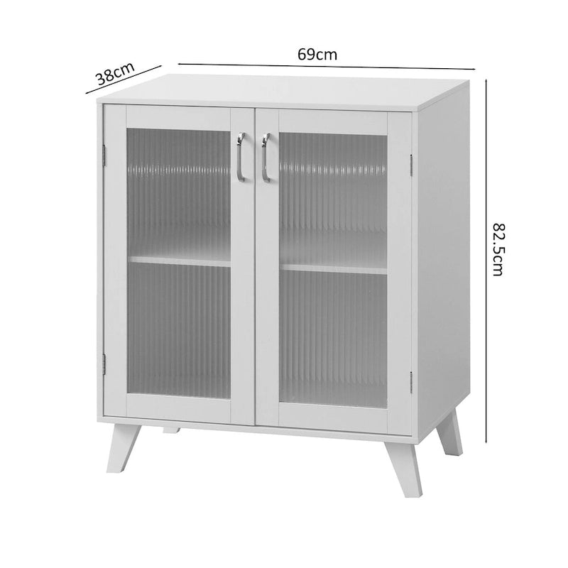 Buffet de rangement blanc double porte vitrée avec pieds en bois