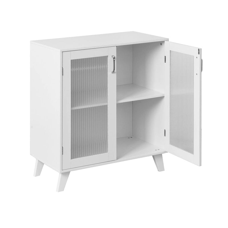 Buffet de rangement blanc double porte vitrée avec pieds en bois